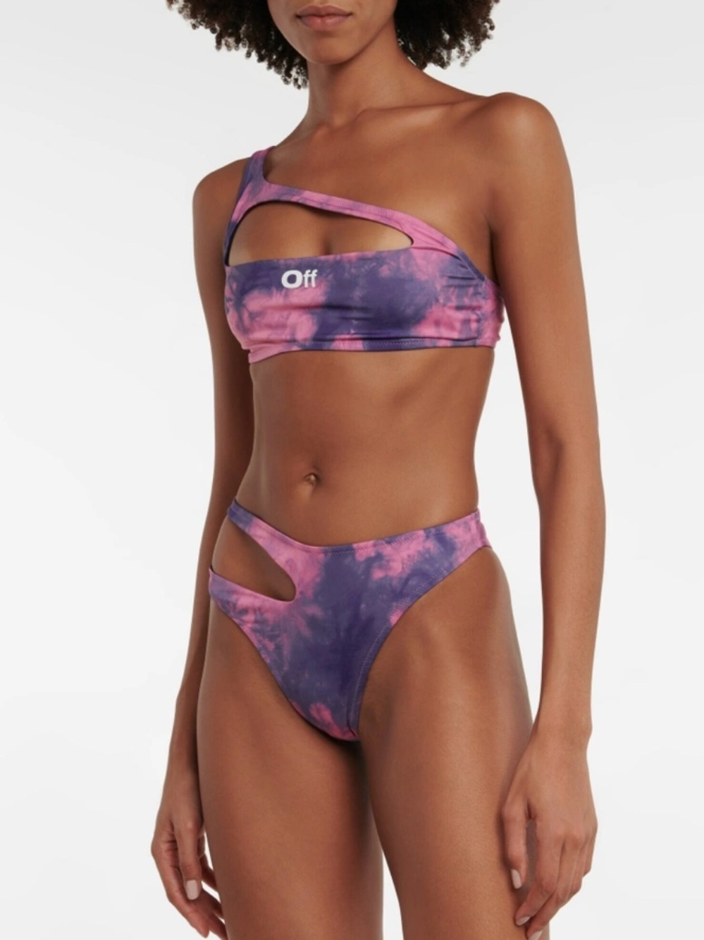 Off-White Tie Dye One Shoulder Cutout Bikini